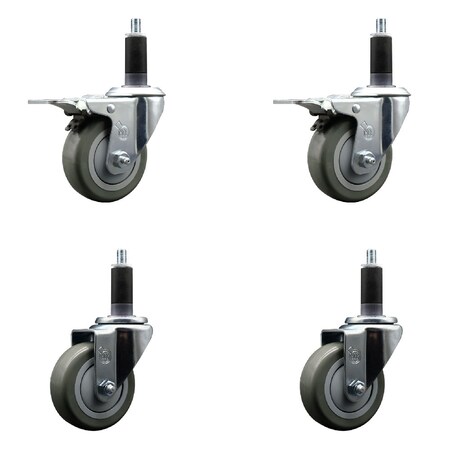 Service Caster 3.5'' SS Gray Poly Swivel 1-1/8'' Expanding Stem Caster Set 2 Total Lock Brakes, 4PK SCC-SSEXTTL20S3514-PPUB-2-S-2-118